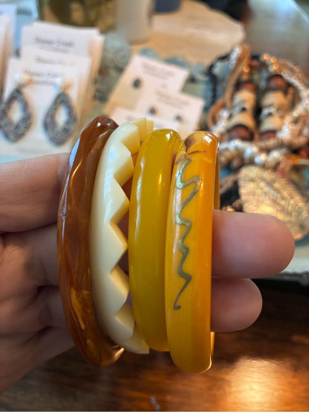 Vintage MCM Stackable Bangle Set in Amber, Cream, and Mustard Yellow!